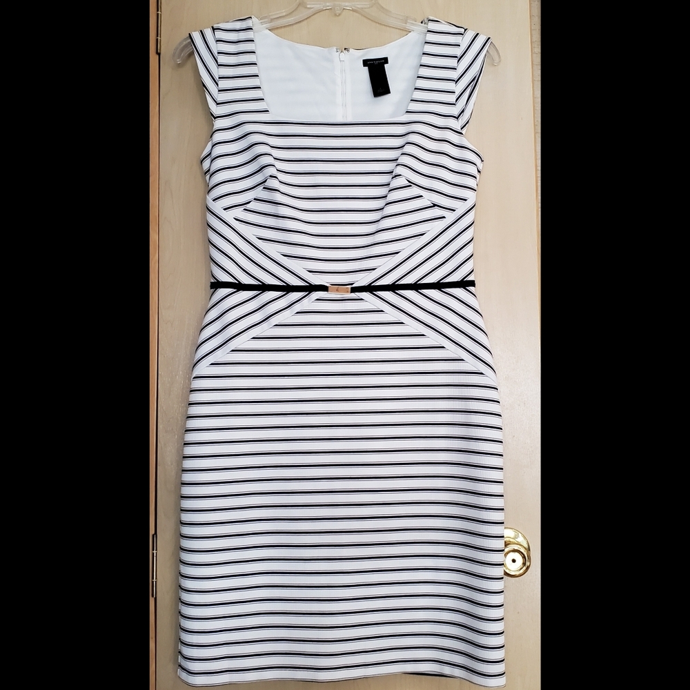 Ann Taylor work career dress 6 white navy tan